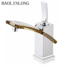 Brass Basin Faucet Bathroom Vanity Vessel Sinks Deck Mount Mixer Tap Single Hole Waterfall Faucet bathrrom led faucet luxury deck mount waterfall basin faucet led color glass spout mixer tap chrome finish single hole handle