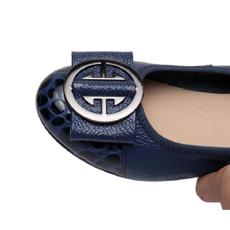 Genuine Leather Loafers 2018 Black Blue Ballet Flats Shoes Woman Slip On Comfortable Casual Women Ballerina Shoes Big Size 34-43 (3)