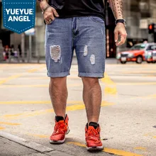 Летние новые модные мужские шорты Прямые рваные винтажная длиной выше колена Мужские брюки уличная молния повседневный мужской большой размер