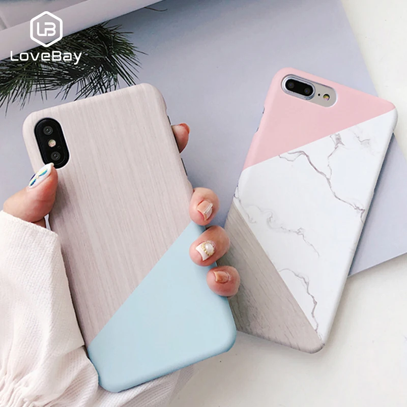 Lovebay Phone Case For iPhone X 8 7 6 6s Plus Geometric Splice Pattern Marble Hard PC Back Cover Cases For iPhone X Coque Capa