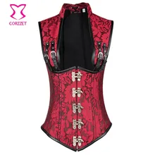 Steampunk Corset Sexy Cupless Vest Gothic Clothing Red Brocade Collared Top Corset Underbust Steel Boned Corsets And Bustiers Steampunk Corset Sexy Cupless Vest Gothic Clothing Red Brocade Collared Top Corset Underbust Steel Boned Corsets And Bustiers