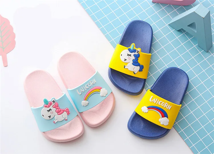 Unicorn Slippers For Boy Girl Cartoon Rainbow Shoes Summer Todder Flip Flops Baby Indoor Slippers Beach Swimming Slipper