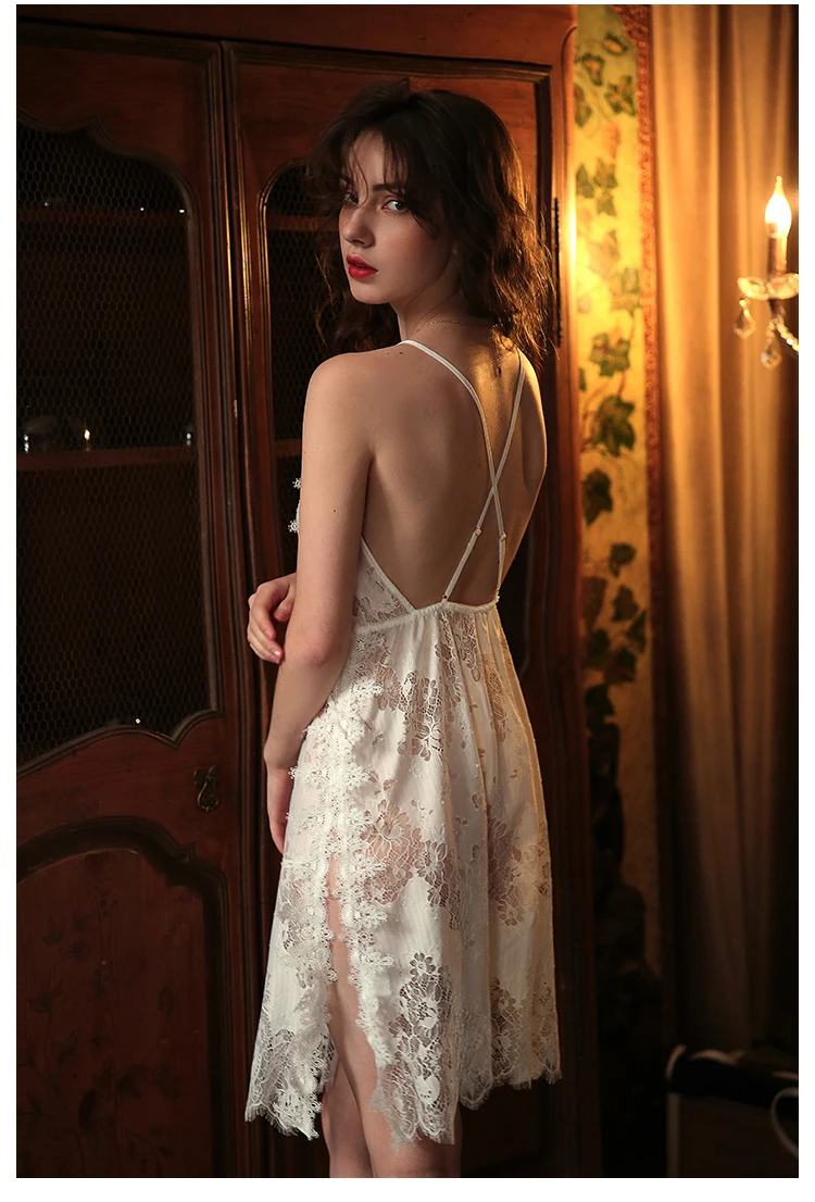 Honeymoon Sexy Sleepwear Backless Nightdress Young Women Nightgowns Thin Silk Lace Sling Sleeping Dress Night Dress Night Gown