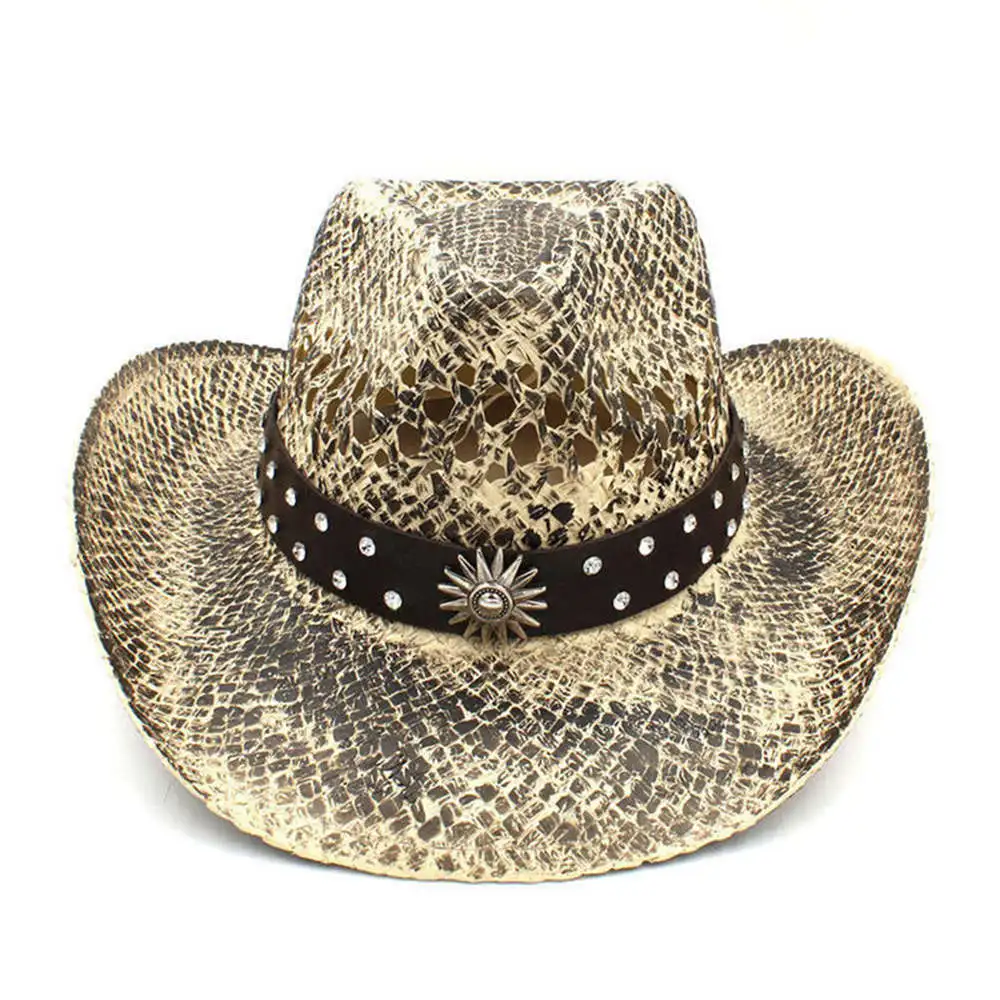 9 Women Men Straw Western Cowboy Hat Handmade Weave Lady Dad Sombrero Hombre Cowgirl Jazz Caps Bohemian Tassel Band Size 56-58CM - Цвет: C9 CAO