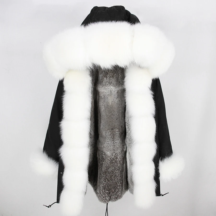 

OFTBUY 2019 New Winter Jacket Women Long Parka white Fox Fur Collar Hood Thick Warm Rabbit Fur Liner Outerwear Streetwear New
