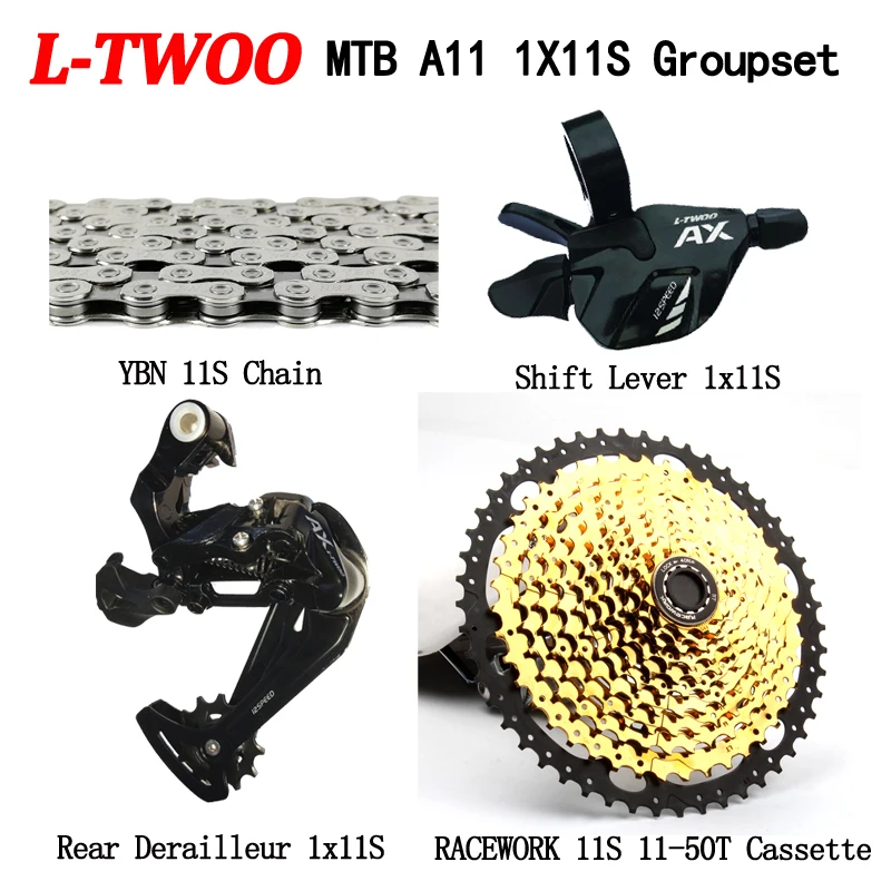 LTWOO AT11 набор для горного велосипеда 11 скоростей переключения скоростей+ задний переключатель передач+ RACEWORk 11-50TCassette+ YBN 11 S Chain Набор из 4 предметов Eagle M8000