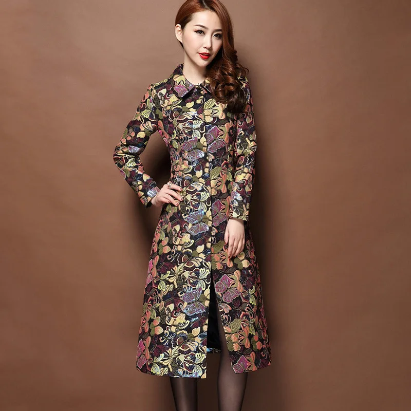 Пальто для женщин, китайский стиль, длинное пальто для женщин, зима, Осенние трендовые стили, женский теплый плащ KK2550