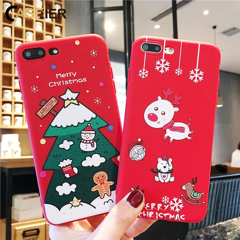 CASEIER Рождество чехол для iPhone 8 7 плюс новый год мягкие X XS Max XR 6 6s 5 5S SE принципиально