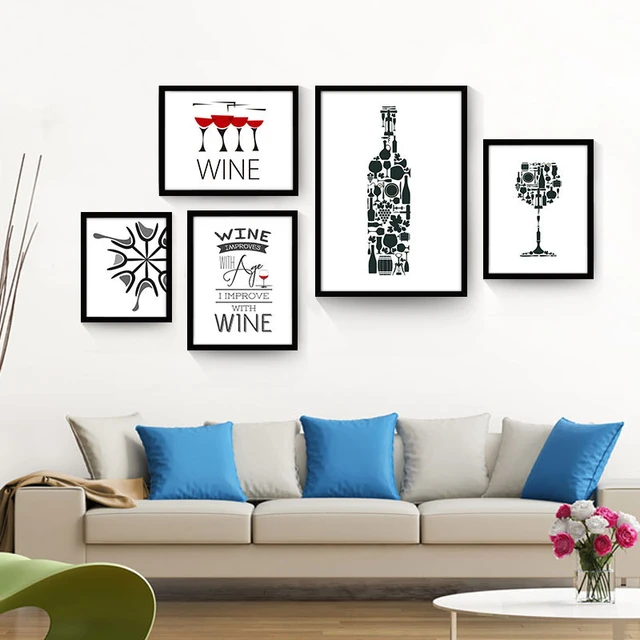 simple wine bottle glass pattern canvas art painting no frame mural