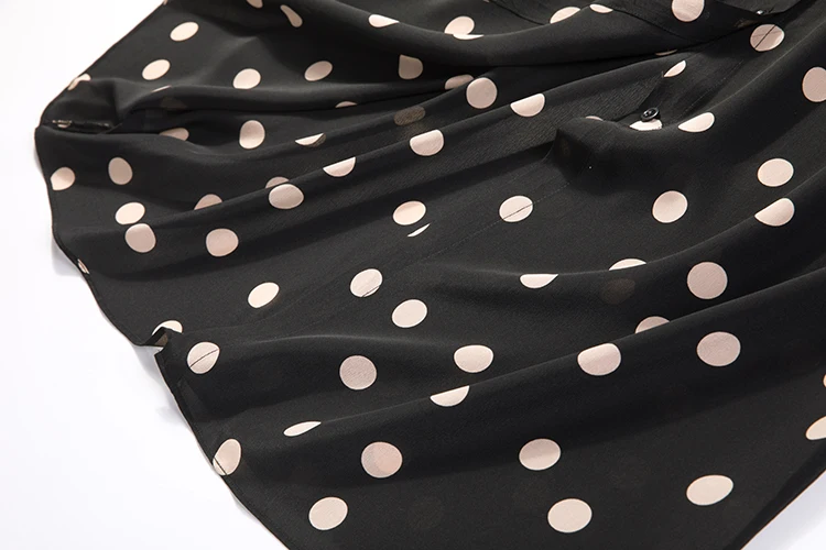 Women Summer Silk Dress Vintage Polka Dots Natural silk dresses Elegant striped Dress Casual holiday real silk long shirt dress