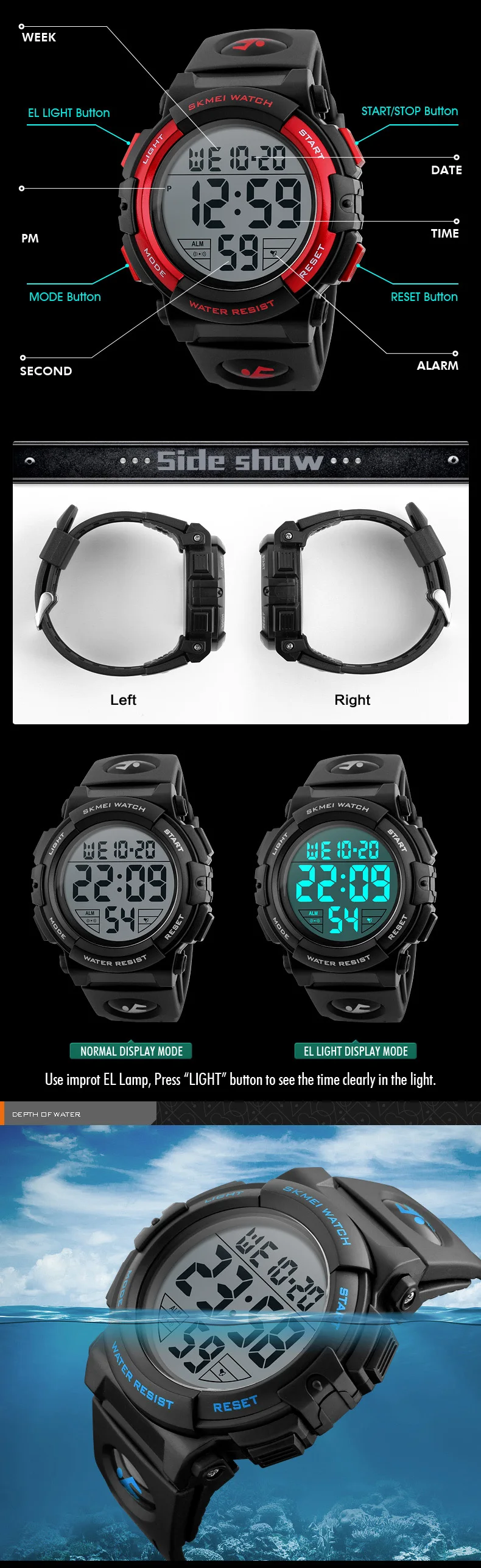 SKMEI новые спортивные часы мужские уличные модные цифровые часы многофункциональные 50 м водонепроницаемые мужские наручные часы 1258 дропшиппинг