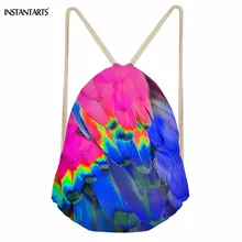 INSTANTARTS красочные 3D Павлин перо печати для женщин мешки с Кулиской мода путешествия хранения рюкзаки Sofback обувь для девочек пляжные сумки