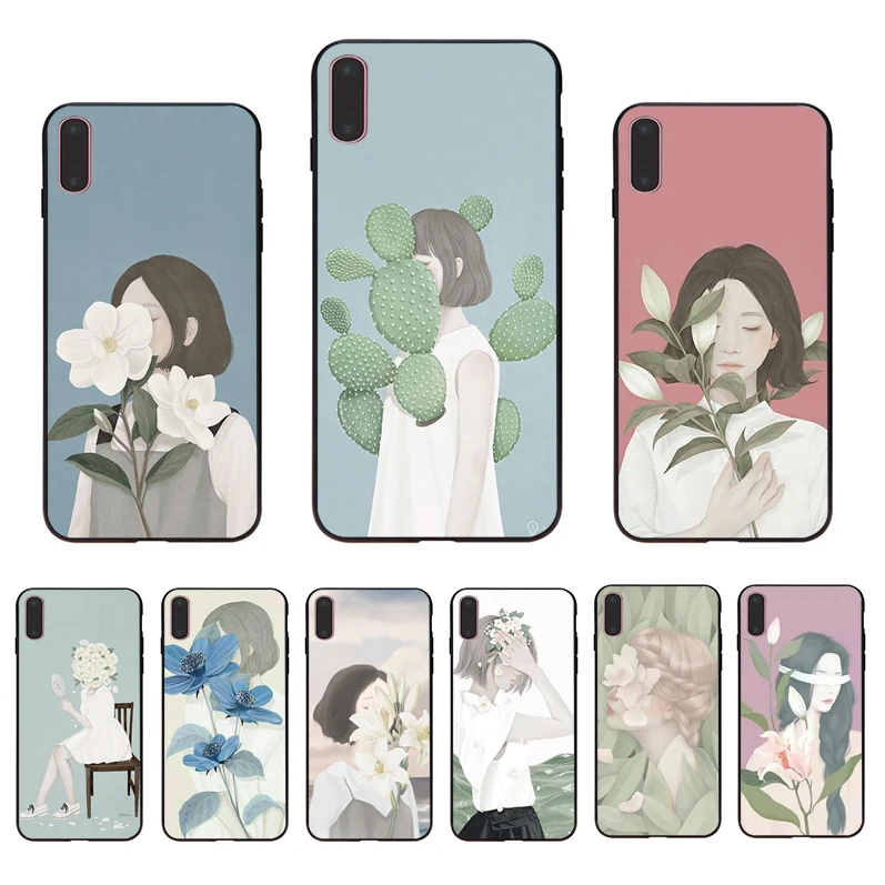 IMIDO Cactus Flower Girl Pattern phone shell For Iphone 5 5S SE 6 6S 6PLUS 6SPLUS 7 8 7PLUS 8PLUS X XS XR XSMAX | Мобильные телефоны