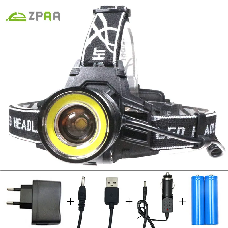 

ZPAA T6+COB Headlight 10000LM Zoomable Rechargeable LED Head Torch Lights 4 Mode Headlamp Head Flashlight Lamp For Fishing