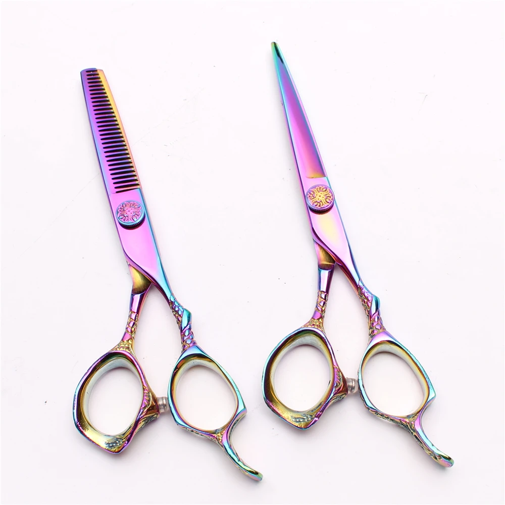 

5.5In. 16cm Customize Logo 440C Colorful Cutting Scissors Thinning Shears Hairdressing Scissors Professional Hair Scissors C9001