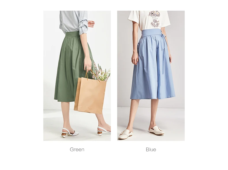 Vimly Summer Midi Lace Up Women Skirt Casual A Line Ladies High Waist Skirt Ladies Green Blue Solid Color Elegant Street Wear