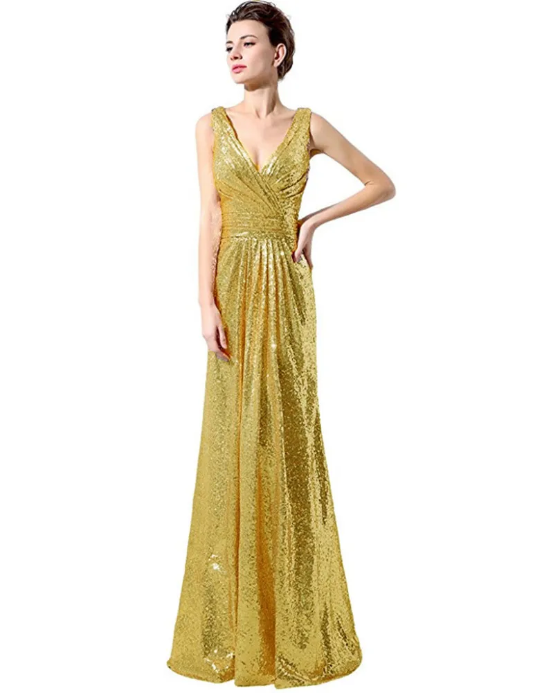 VKBIRDAL Сексуальная рукавов плиссированные золото с блестками, Платья для подружек невесты официальная Вечеринка платья Abendkleider