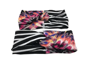 

S17545 Fashion new style set cotton Floral block two color stripe headbands hair fascinators girls hair band head band for women