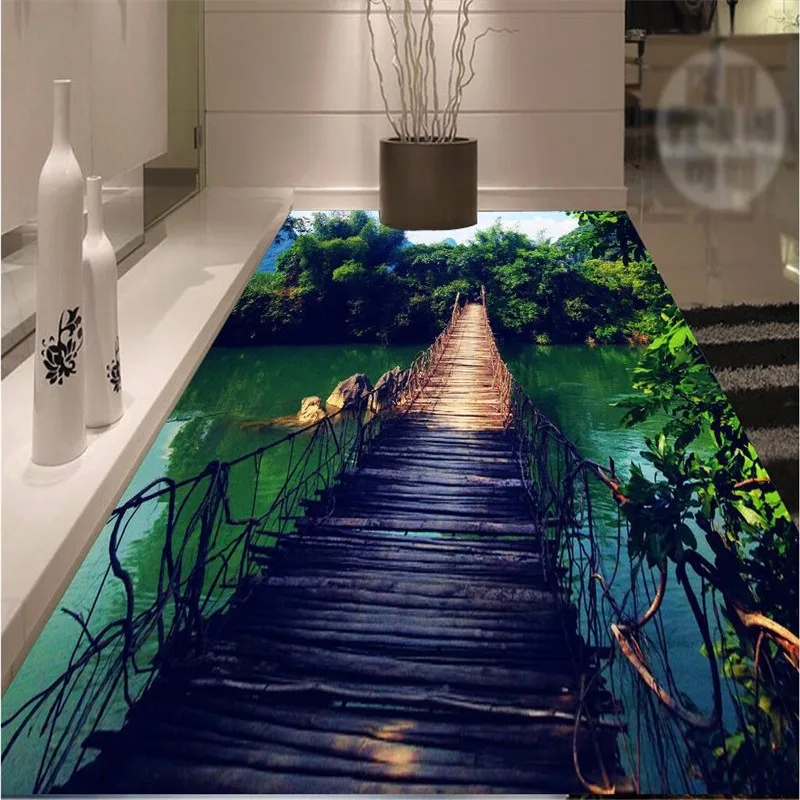 Photo-Floor-Wallpaper-hanging-wooden-bridge-natural-forest-Art-Bathroom-Mural-3d-PVC-Wall-paper-Self (2)