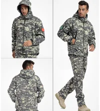 Cheap-Tactical Gear Shark Skin Softshell Outdoor Jacket& Military Pants Men Waterproof Army Camouflage Hoody free shipping