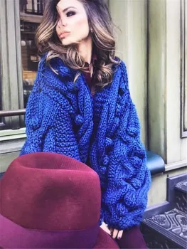 

Casual hand-knitted loose sweater 2019 autumn and winter new fashion retro pure hand-woven ball sweater coat cardigan