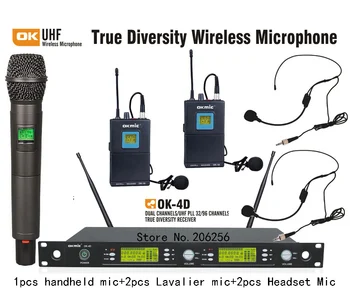 

OKMIC 4D 2H 1B H2 dual professional UHF/PLL 32/96 true diversity wireless microphone system handheld mic Lavalier Headset Mic