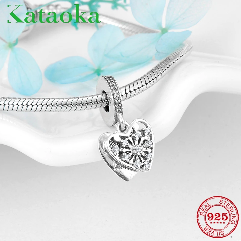 

Beautiful Heart Snowflake Charms 925 Sterling Silver Pendant Fit Original Pandora Charm Bracelet Jewelry Making Valentine's Day
