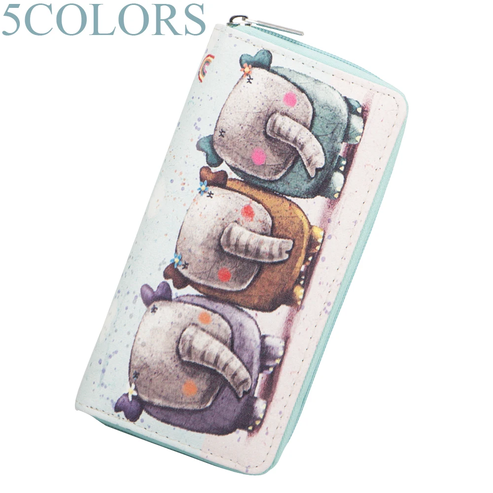 

Sansarya New Fashion Retro Pattern Bohemian Style Cute Elephant Printed Long Woman Wallet Zipper Designer Girls Purse Money Bag