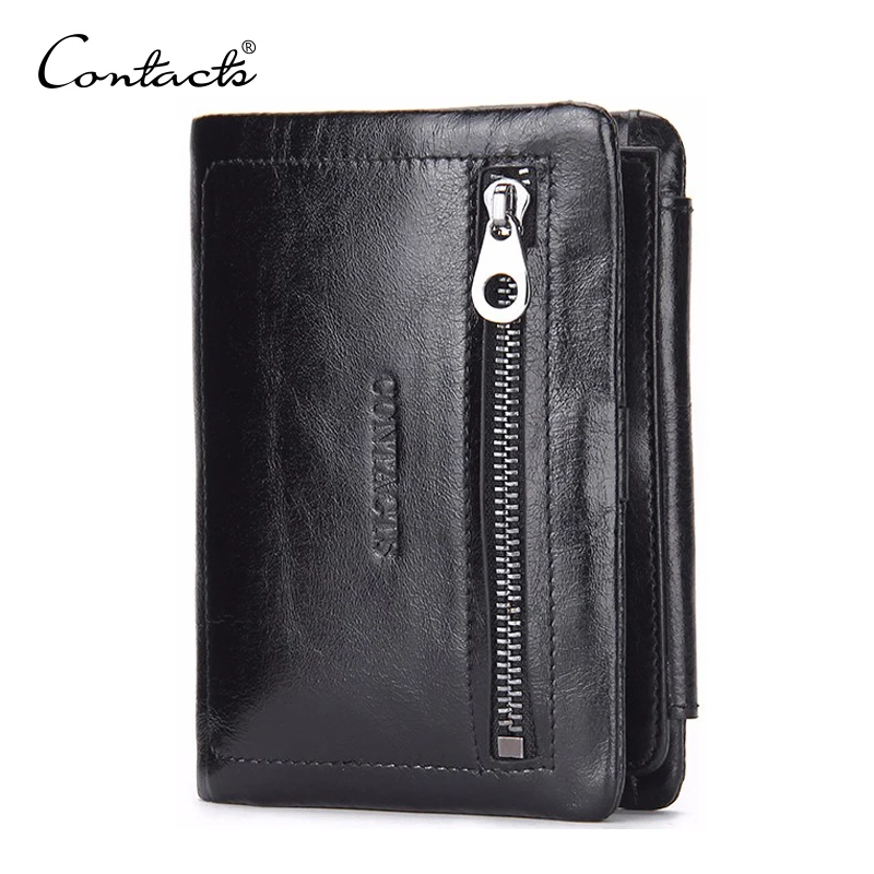 

CONTACT'S Genuine Leather Vintage Style Men Wallets Luxury Brand Short Purse Male Bifold Wallet With Card Holder Man's Cuzdan