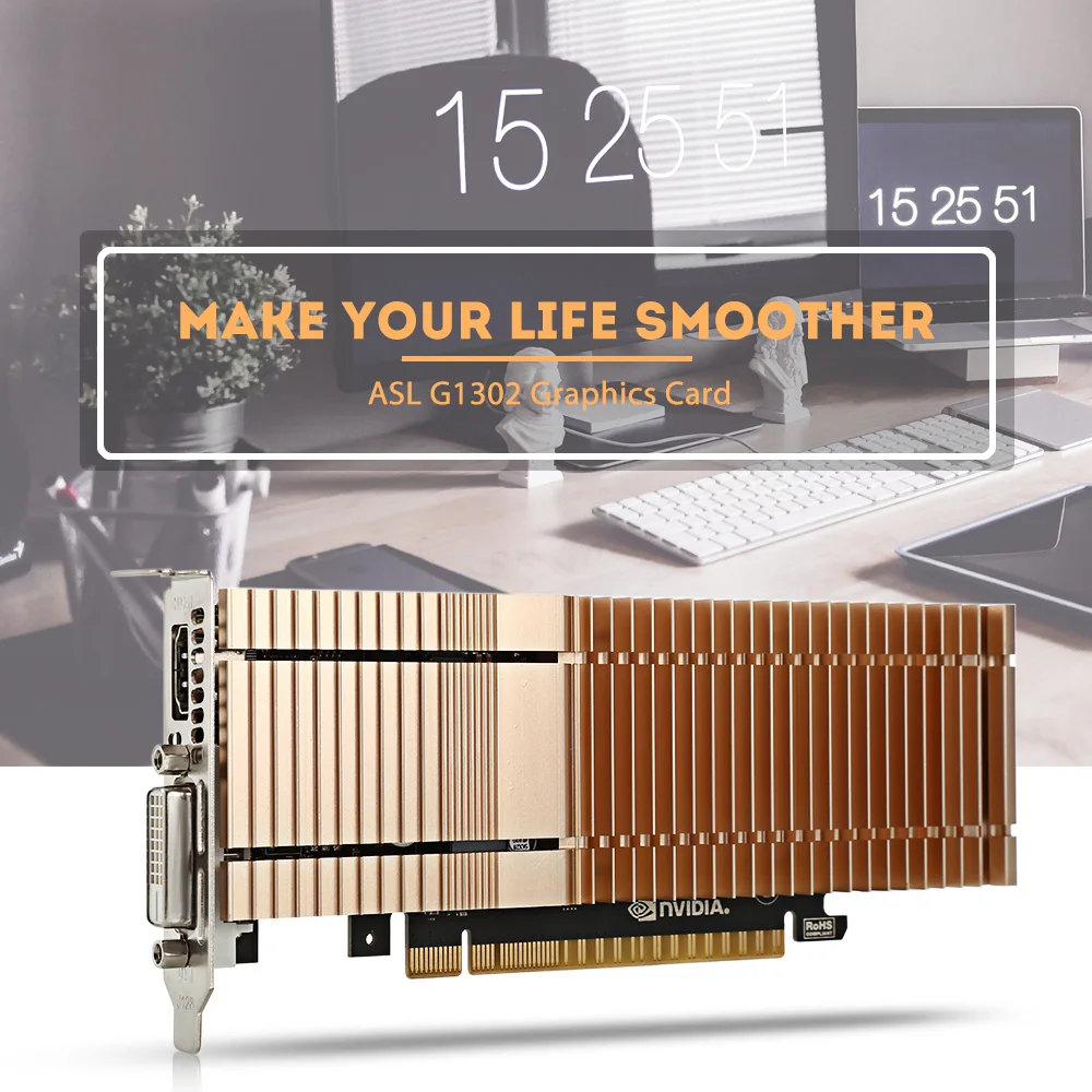 ASL G1302 Графика используемый 4090x2160 2 ГБ 64bit GDDR5 HDMI/DVI 384 CUDR Core вентилятор внешним карты