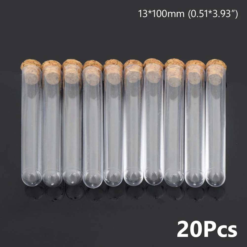 20 шт 15*150 мм Прозрачные Жесткие пластиковые пробирки с пробковым круглым дном Свадебные сувениры лабораторные вечерние декоры для конфет