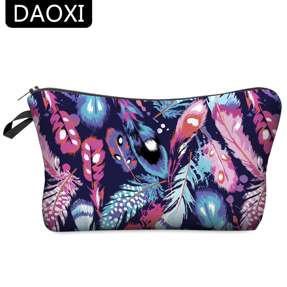DAOXI النساء التجميل أكياس 3D الطباعة الملونة الريش الأزياء تخزين ماكياج المنظم للسفر 10021 DAOXI النساء التجميل أكياس 3D الطباعة الملونة الريش الأزياء تخزين ماكياج المنظم للسفر 10021
