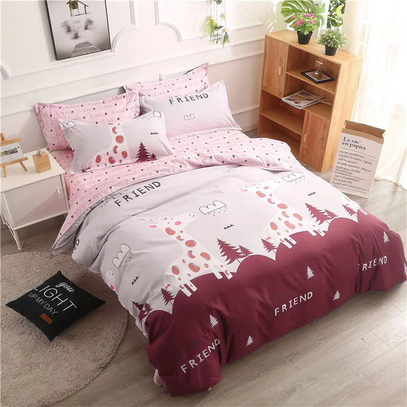 

Red Leaf Pattern Polyester Fiber Duvet Cover Flat Bed Sheets +Pillowcase King Queen Full Twin Bedding Set Bedding Set 4Pcs Soft