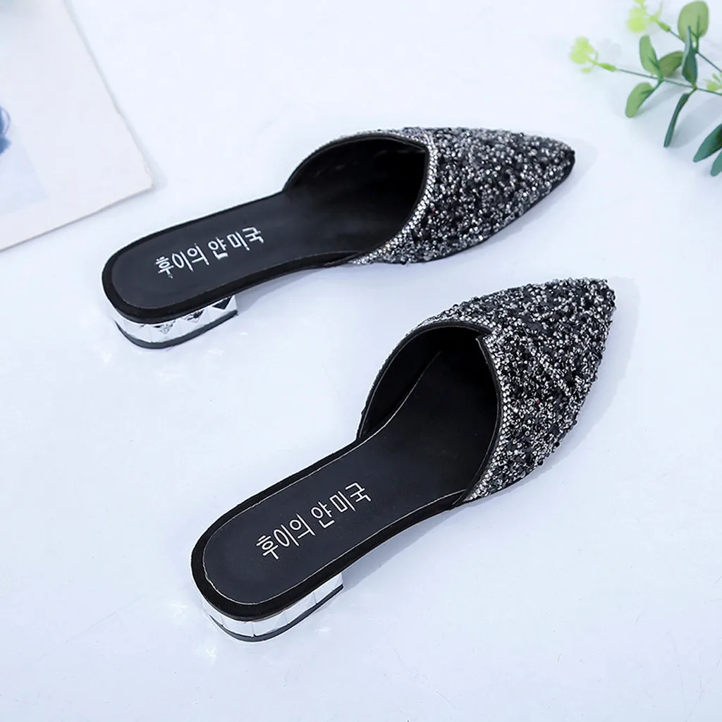 

SAGACE Ladies Slipper Flat with Pointed Toe Bling Shoes Low Heel Female Casual Flat With Women's Shoes Sandals And Slippers