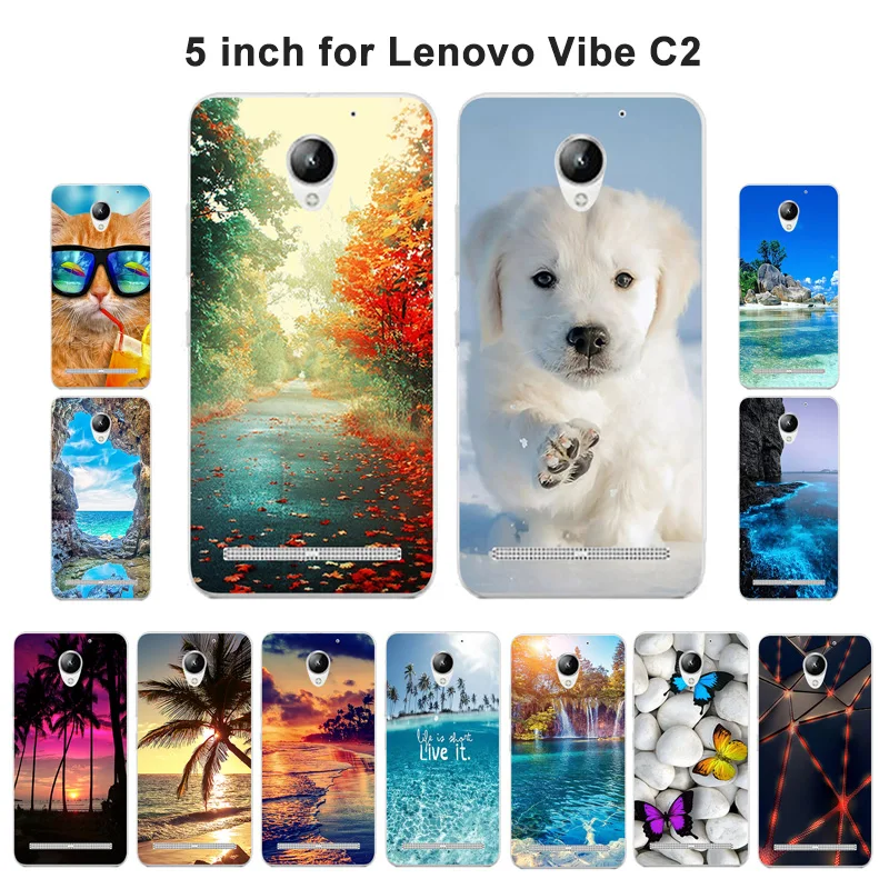 

For Lenovo Vibe C2 k10a40 5.0"Case Silicon Phone Cases For Lenovo C2 Power Cover Soft TPU Scape Printed Covers Phone Bag