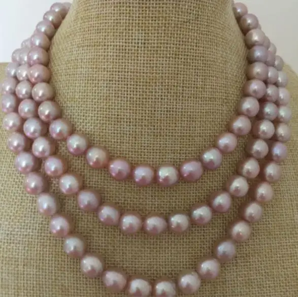 

gorgeous 9--10mm freshwater lavender pearl necklace 38inch 925silver