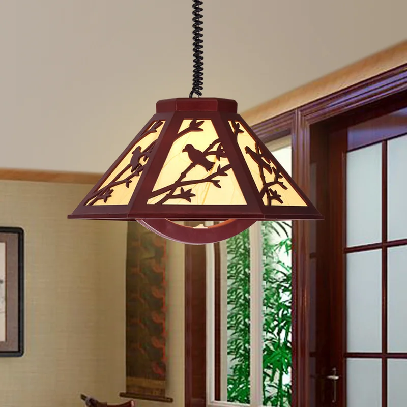 

Lifting telescopic chandelier modern Chinese LED wooden chandelier study lamp mahjong lamp AP8151135