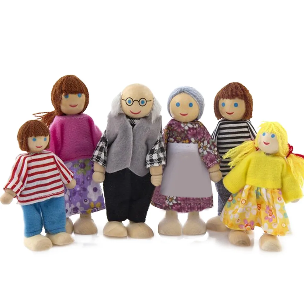 Besegad 6pcs Cute Poseable Mini People Action Figures Wooden Dolls