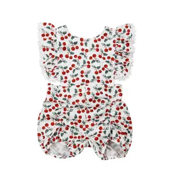 

New Arrival Infant Baby Girl Cherry Printed Sleeveless Romper With bow Choose sizes 4pcs/lot