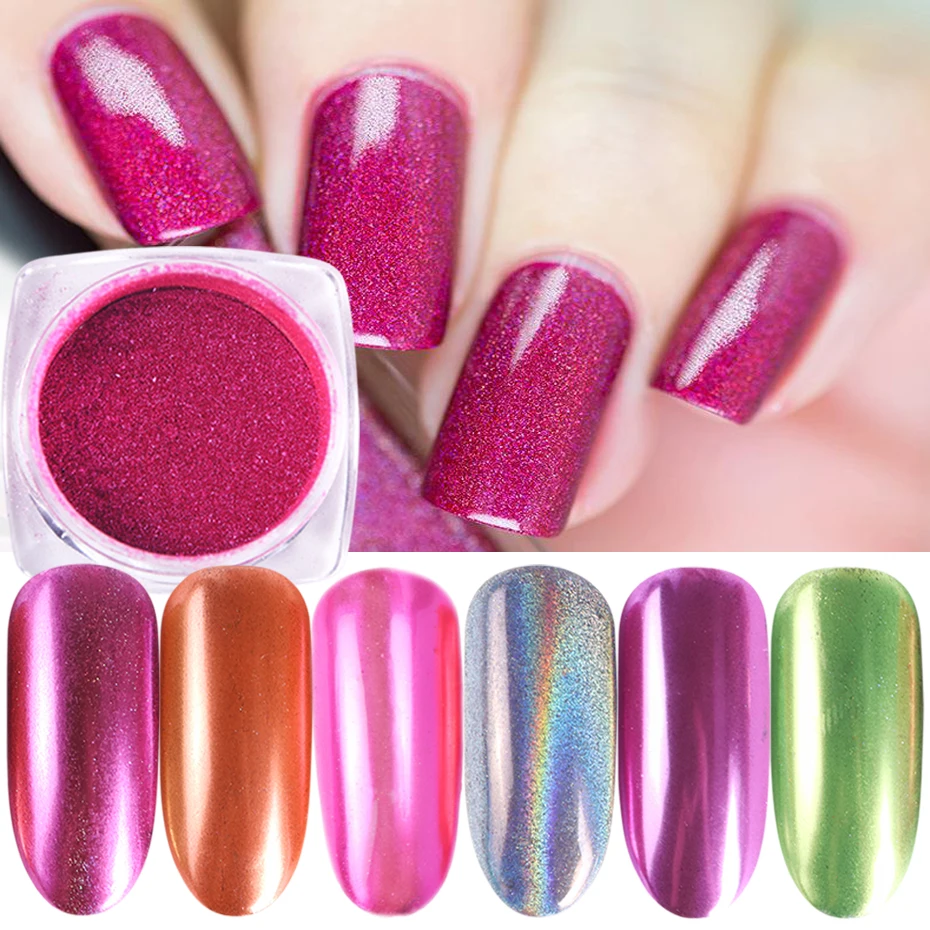 1pcs Nail Glitter Laser Mirror Powder Holographic Silver Pink Chrome Dipping Pigment Dust Gel Polish Manicure Decorations LY786