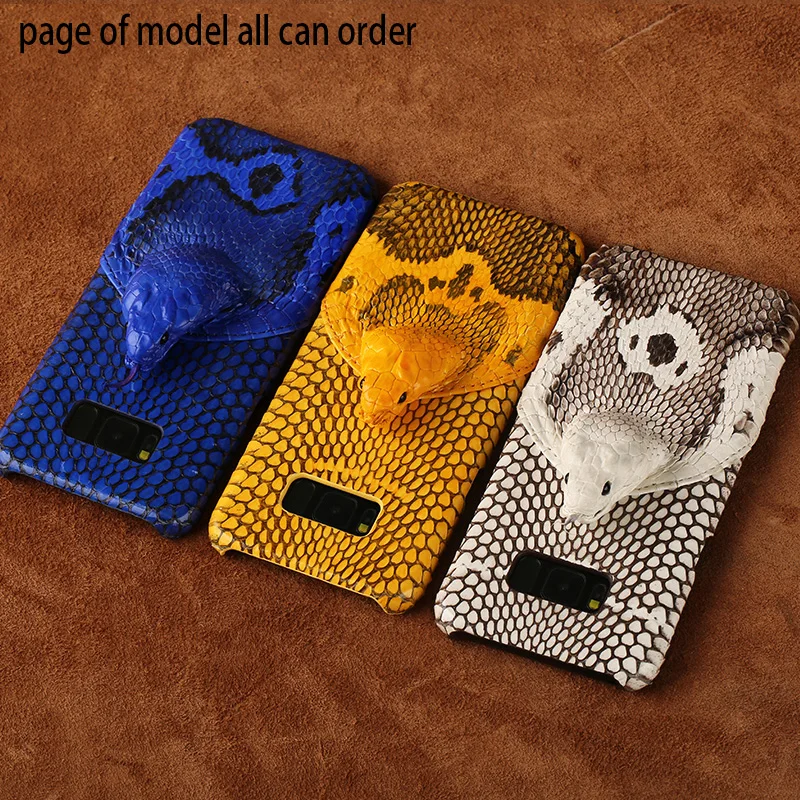 

Genuine Leather 3D Snake head phone case for samsung s9 case S10 personality protective case for samsung s8 case
