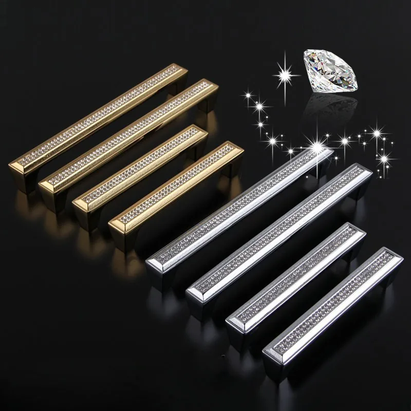 

192mm Fashion Deluxe K9 Crystal Villadom Furniture Handle Silver Gold Diamond Drawer Cabibet Cupboard Square Knob Pull 5" Solid