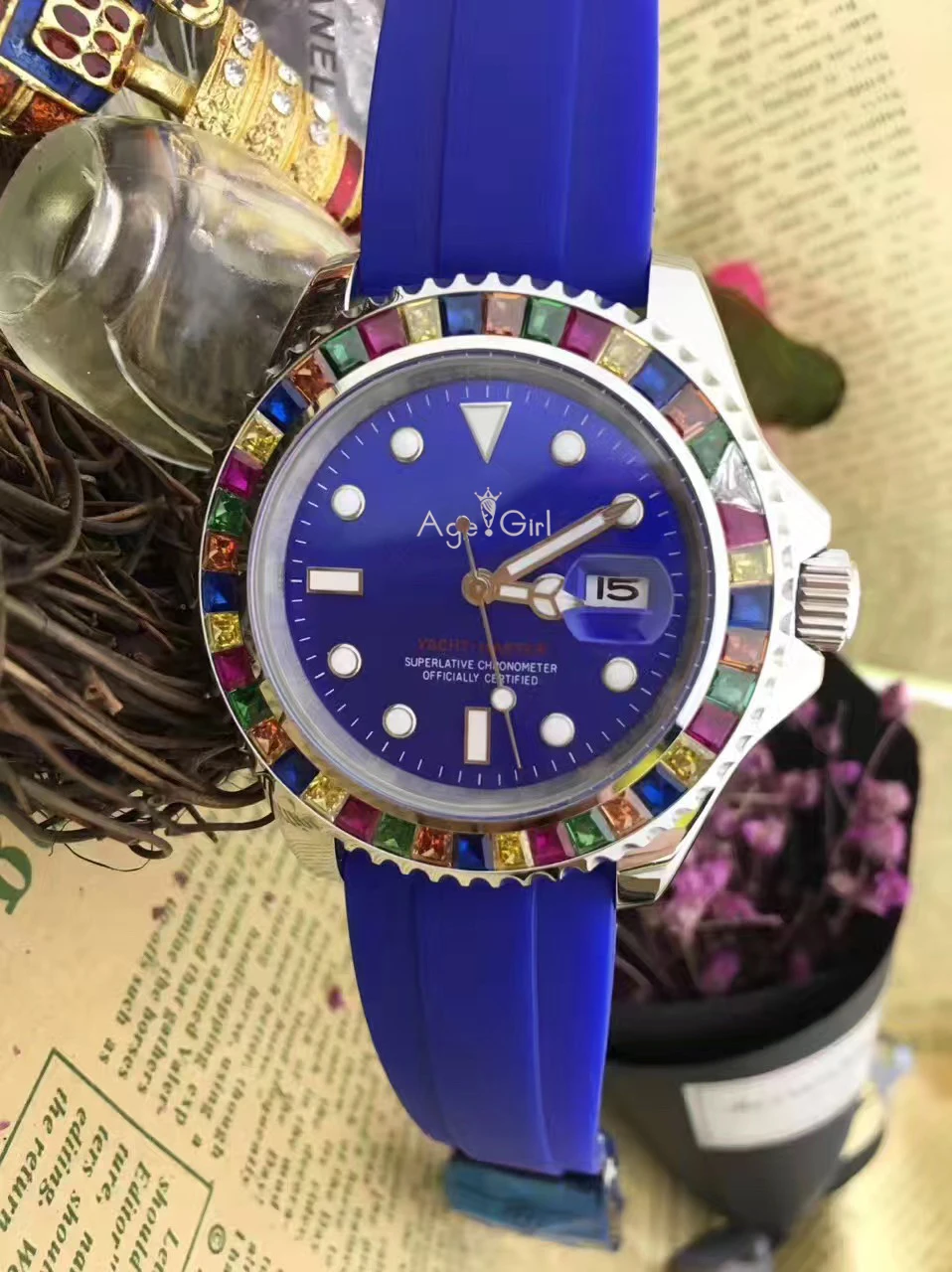 

Luxury Brand New Men Automatic Mechanical Watch Black Blue Rubber Rainbow Diamonds Silver Stainless Steel Sapphire Waterproof