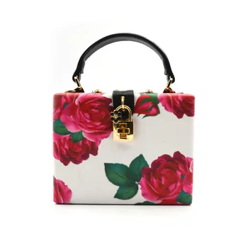 

High-End Fashion Retro PU Leather Printing Big Flower Evening Bag Leisure Party Clutch Bag Lady Party Shoulder Messenger Bag