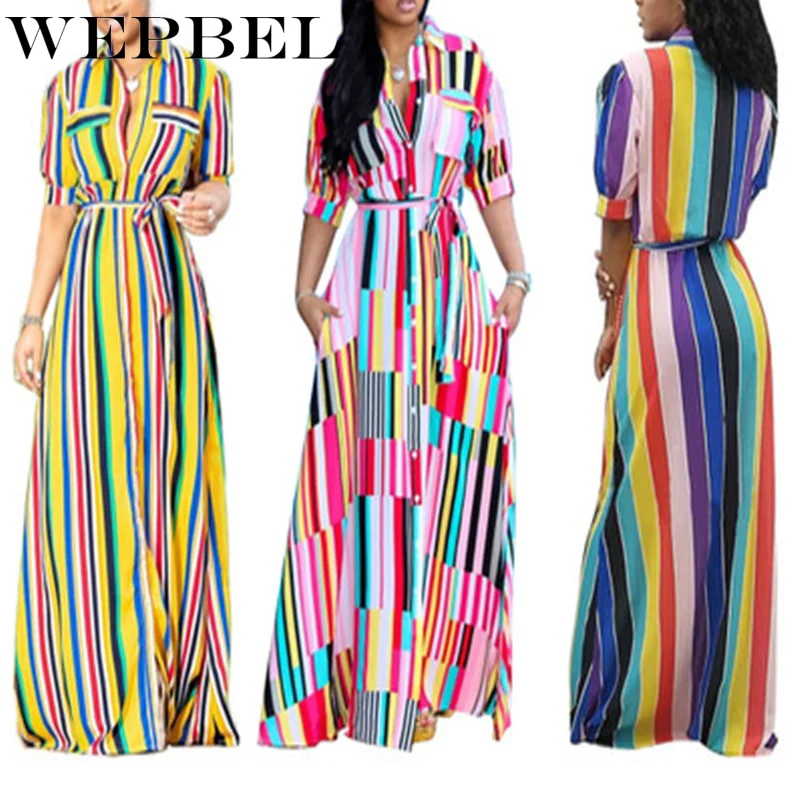

WEPBEL Womens African Dresses Long Sleeve Elegant Sexy Floral Print Button Down Casual Party Bodycon Long Maxi Dress with Belt