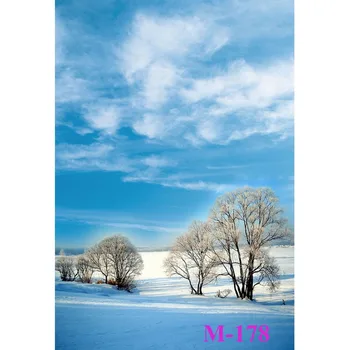 

Polyester Snow Field Trees Blue Sky Photo Background Photography Backdrop Studio Props Photographic Seamless Washable No Crease