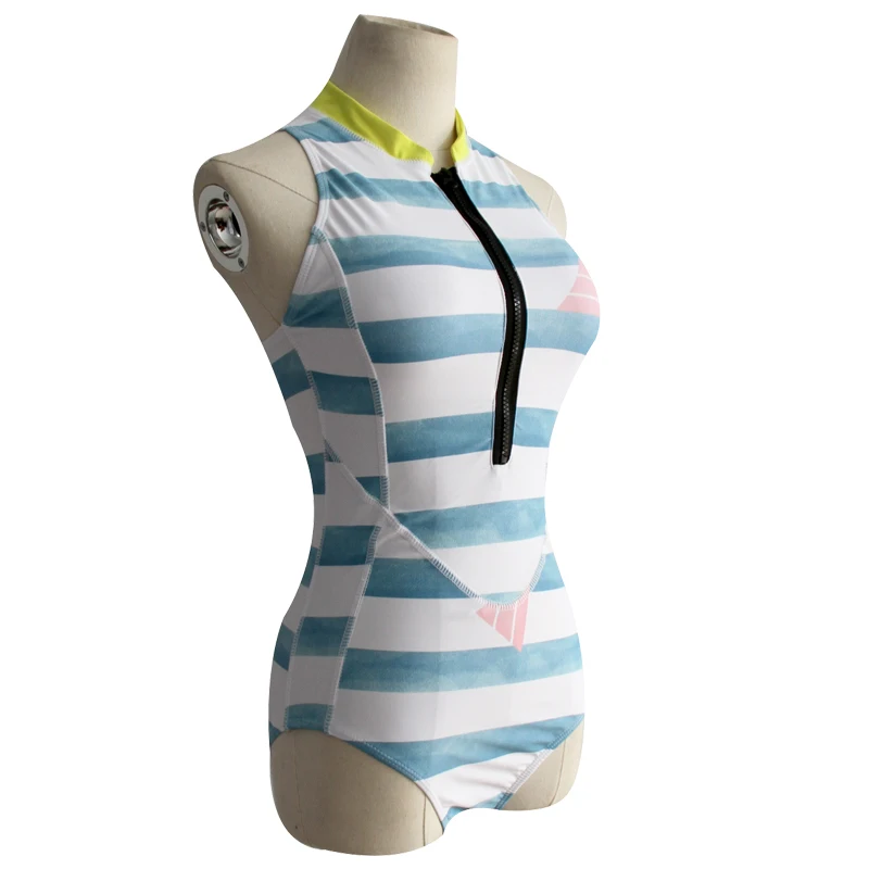 Swimsuit Women's One Piece Professional Sport Neck Knee-length Zipper Patchwork Front Zip Sleeveless Sexy Running Swimsuit 2054