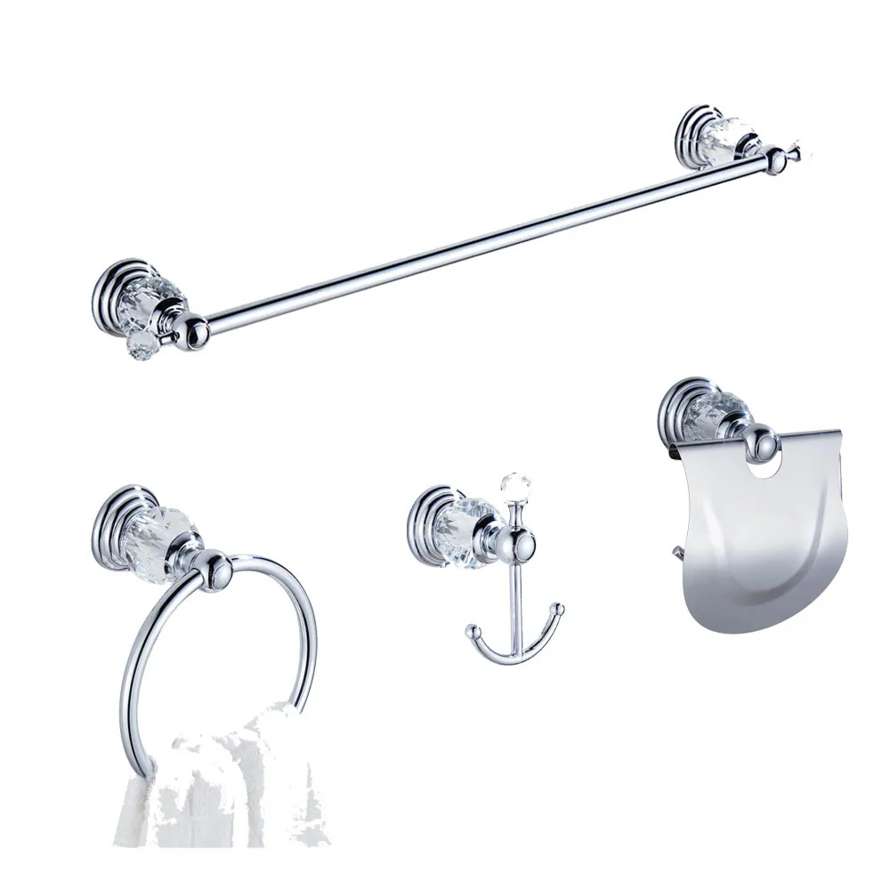 Leyden 4pcs Metal&Crystal Bath Hardware Accessories Sets Chrome Single
