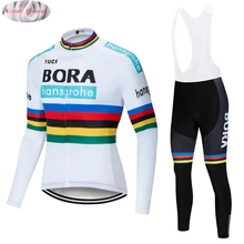 

BORA 2018 Men Long Thermal Fleece Cycling Clothing Team Pro Cycling Jersey Winter Bib Pants Set Champion Ropa Ciclismo Maillot