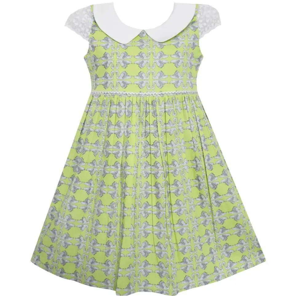 Girls Dress Bow Tie Swan Turn-Down Collar Green Cotton 2020 Summer Princess Wedding Party Dresses Size 4-10 Carnival Vestidos | Детская